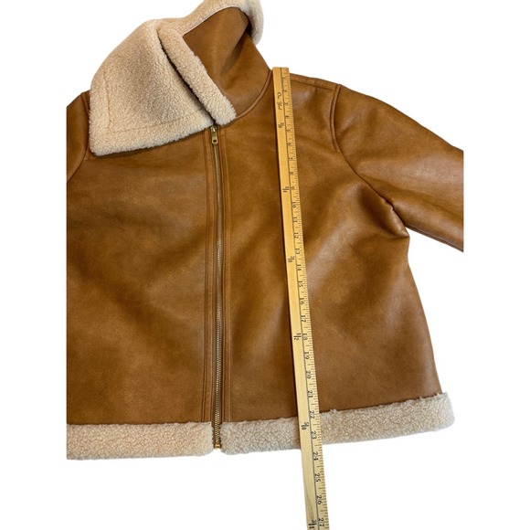 Marc New York Womens XL Faux Leather Sherpa Aviator Jacket Tan Brown Zip GUC - Picture 5 of 7